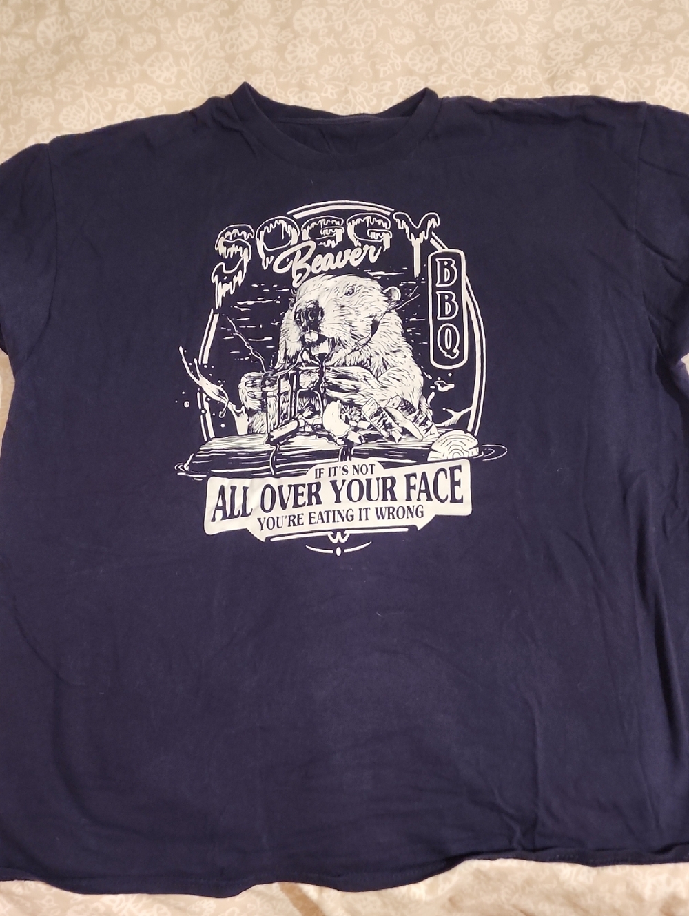Men's Navy Graphic T-Shirt with Beaver BBQ Print